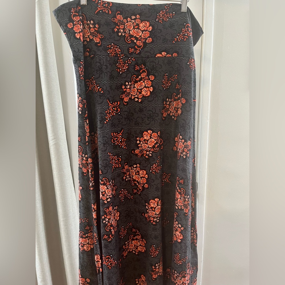 Floral Black and Coral Women's LuLaRoe Skirt